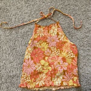 Billabong Floral Smocked Top in Yellow and Pink XS